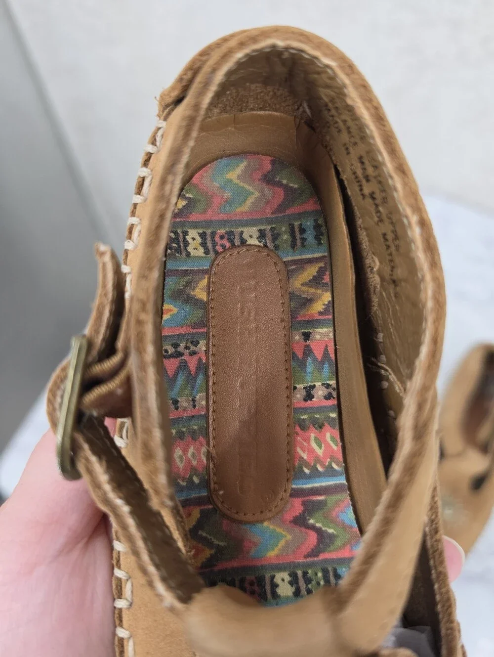 Vintage Hush Puppies Girls Tan Leather Mary Jane Moccasin Shoes Boho Western